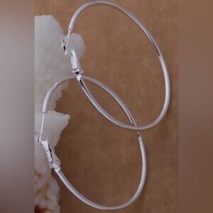 925 Silver 70mm Big Hoop Earrings For Women Fashion Silver Plated Jewelry